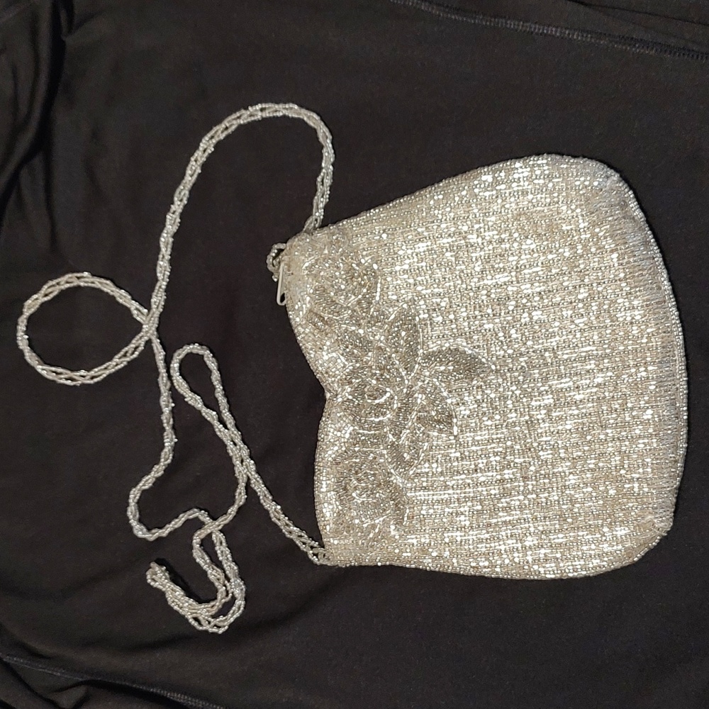 La Regale Silver Beaded Evening Bag